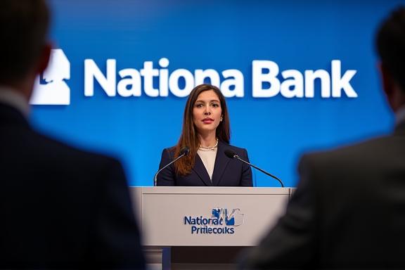 Il CEO della Banca Nazionale durante la conferenza stampa.